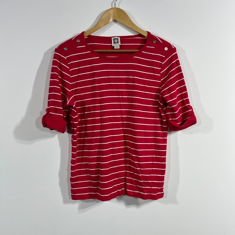 Anne Klein Preppy Fisherman Nautical Striped Button Old Money Top Womens XL